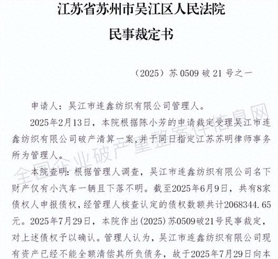 紡織業(yè)寒冬 吳江一工廠因債務(wù)危機破產(chǎn)退出市場